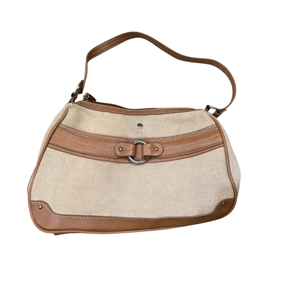 Etienne Aigner Tan Leather Canvas‎ Shoulder Bag Vintage